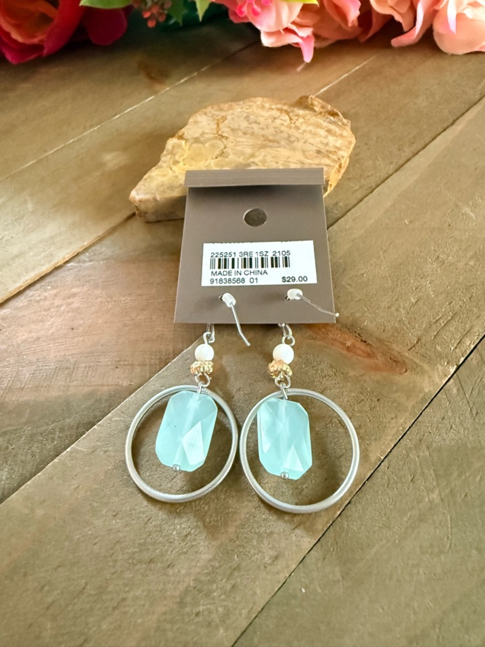 J. Jill Blue Faceted Drop Earrings Silver Hoop Dangle Boho Minimalist - Picture 3 of 4